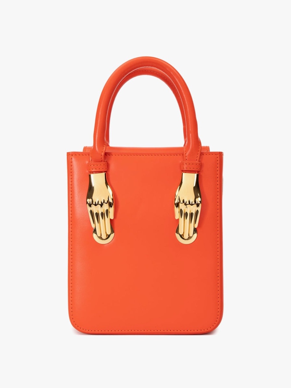 Sculpted Gold-Accented Orange Mini Top-Handle Bag